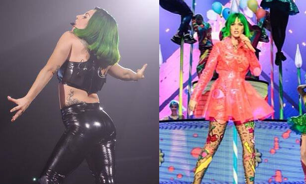 Verdes: perucas utilizadas pelas cantoras em suas respectivas turn teria incomodado Lady Gaga (Divulgao)