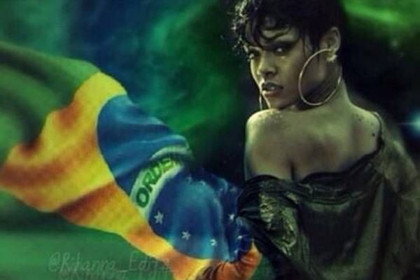 Empolgada, Rihanna compartilhou montagem de f onde aparece junto da bandeira do Brasil (Reproduo/Twitter)